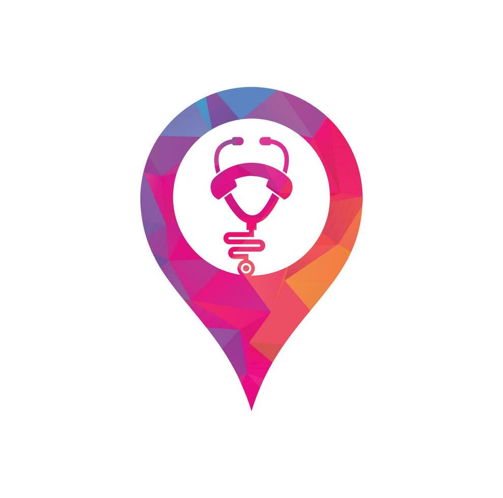 Stethoscope call map pin shape concept logo design icon vector. Call doctor logo. vector
