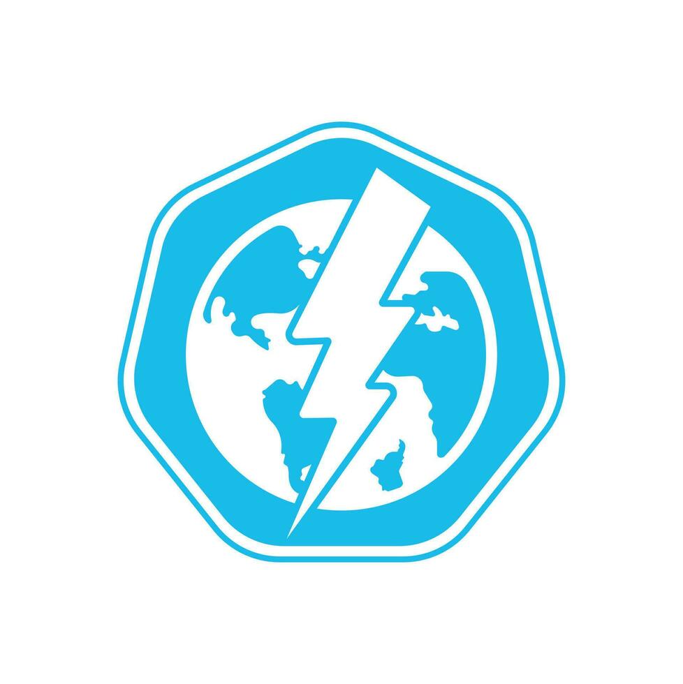 Globe and thunder vector logo icon template. Thunder world vector logo template.
