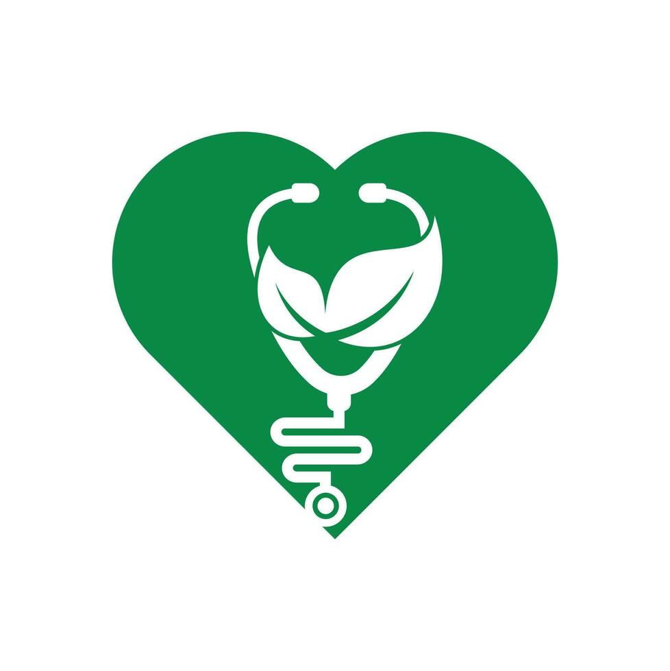 Stethoscope leaf vector logo design. Modern natural leaf with stethoscope and heart icon design.