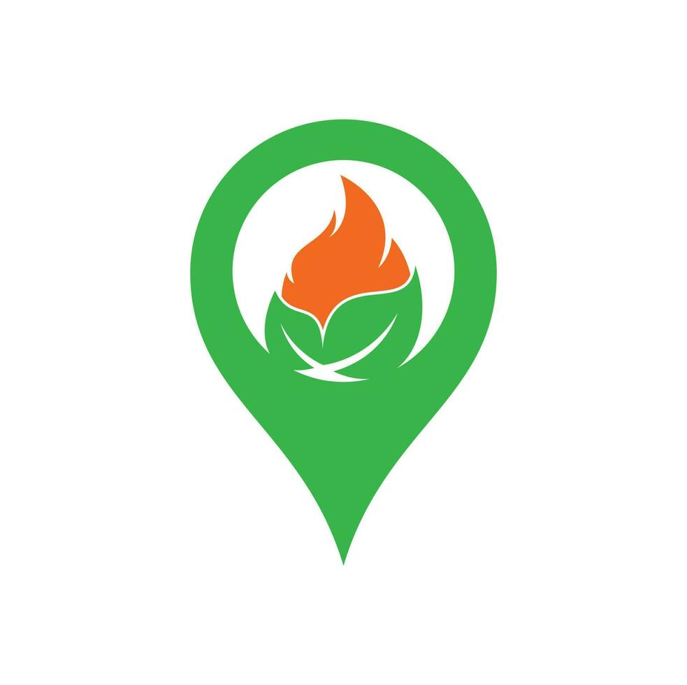 hoja fuego gps forma concepto vector logo diseño plantilla. plantilla de vector de diseño de logotipo de energía alternativa verde ecológico.