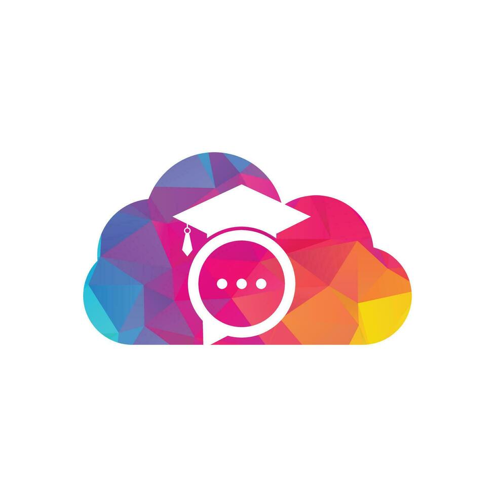 Education talk cloud shape concept vector logo design. Graduation hat with chat bubble icon design.