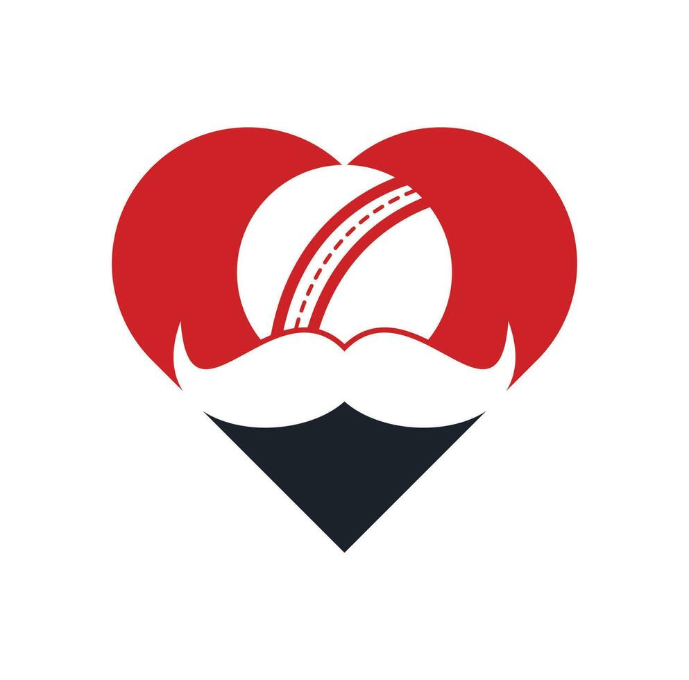 Moustache cricket heart shape concept vector icon design. Strong cricket vector logo design.