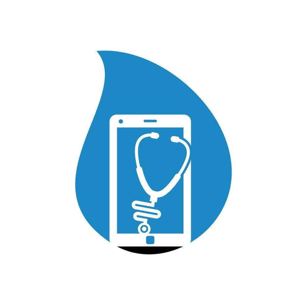 Stethoscope mobile drop shape concept logo design vector. Phone doctor vector logo template.