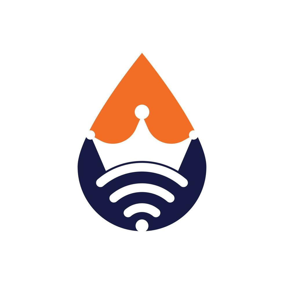 vector de plantilla de logotipo de concepto de forma de gota king wifi. corona y plantilla de logotipo de vector wifi.