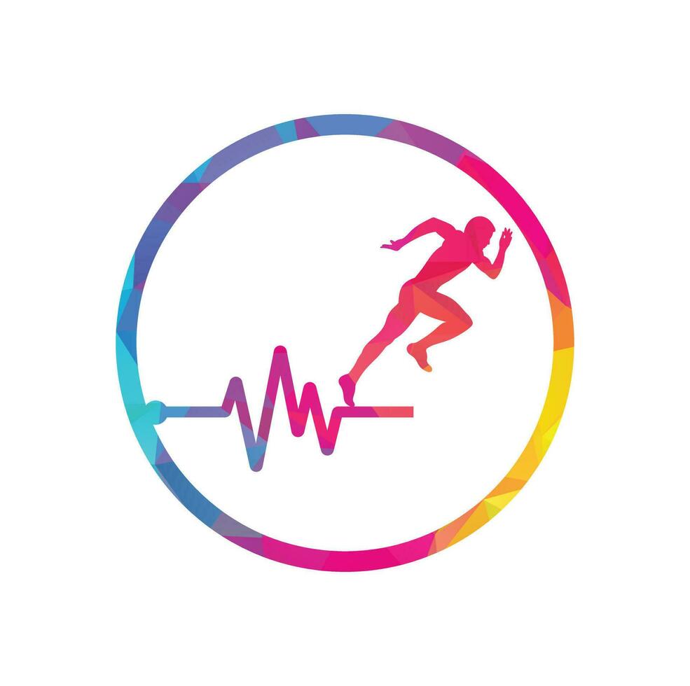 Pulse marathon logo design icon vector. Body Health Care Logo Design. Running man with line ecg heartbeat icon. vector