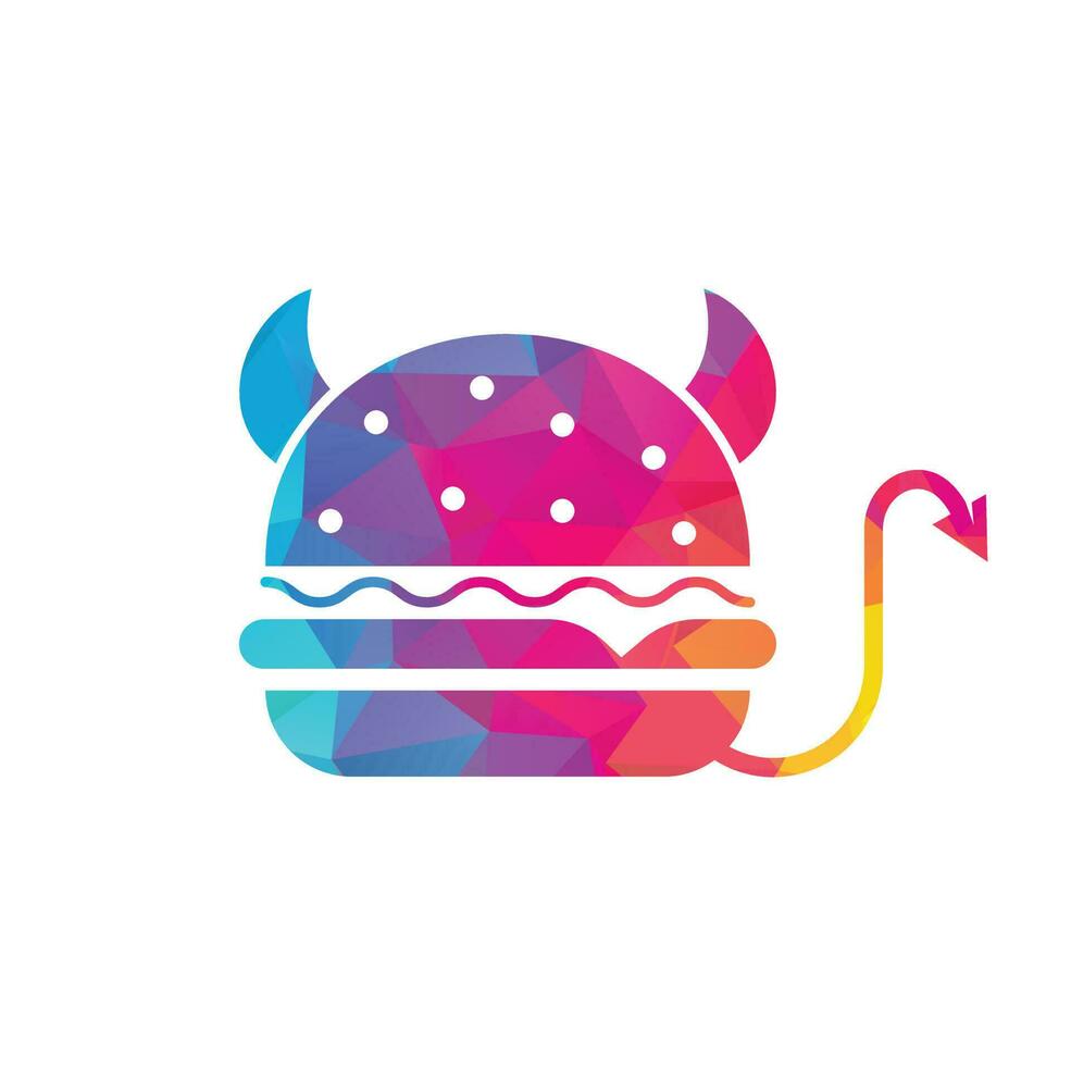 diseño del logo de la hamburguesa monstruosa. vector de ilustración de mascota de diablo de hamburguesa