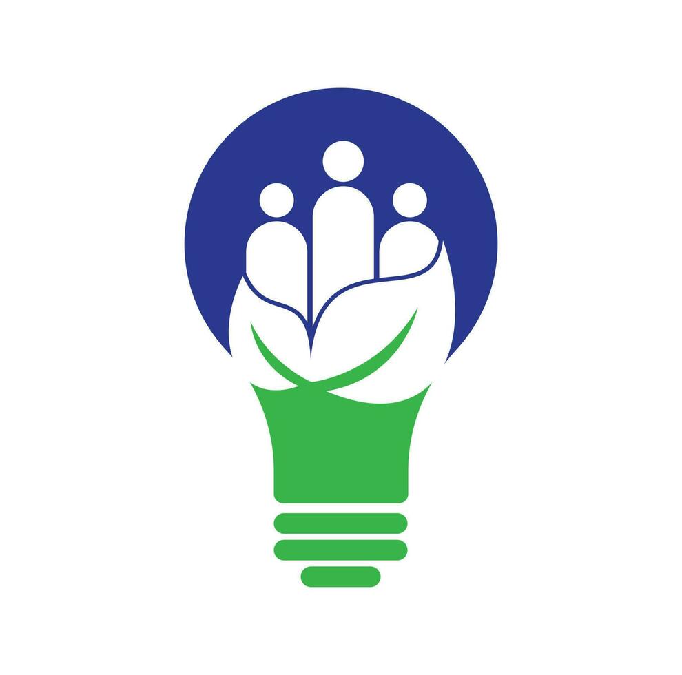 Leaf people bulb shape concept logo design icon vector. Green community vector logo template.