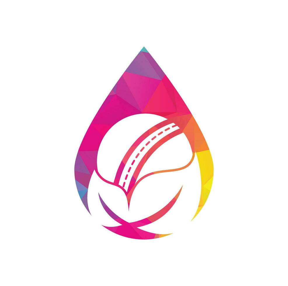 Leaf cricket drop shape concept vector logo design. Unique cricket and organic logotype design template.