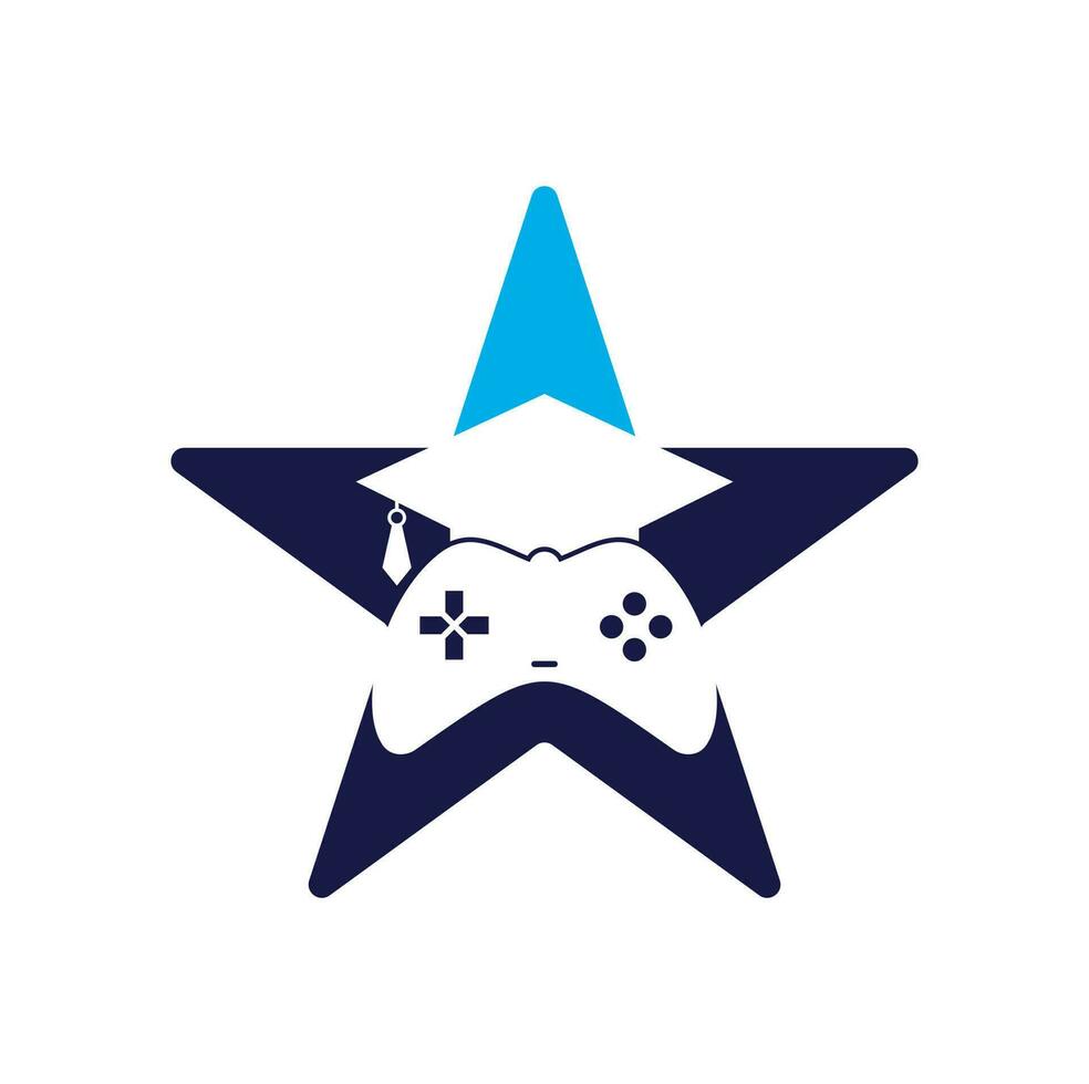Game education star shape concept vector logo design. Game console with graduation cap icon design.