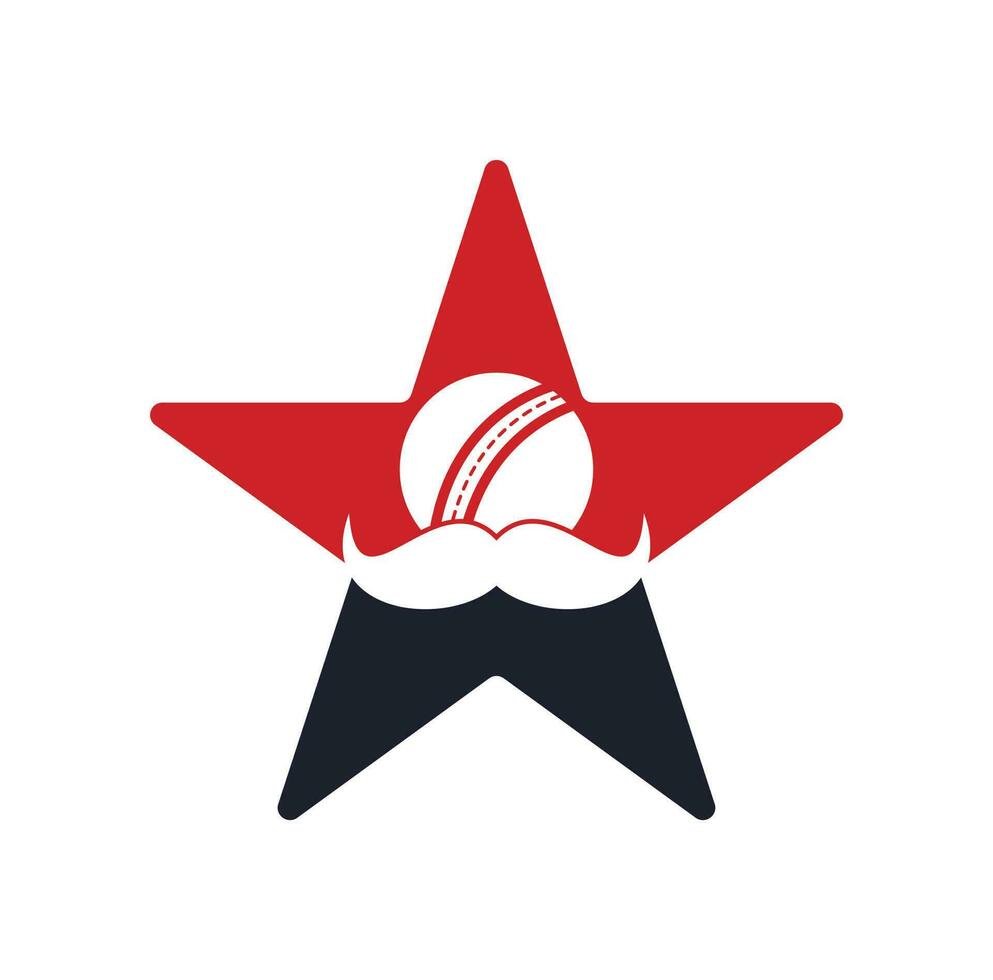 Moustache cricket star shape concept vector icon design. Strong cricket vector logo design.