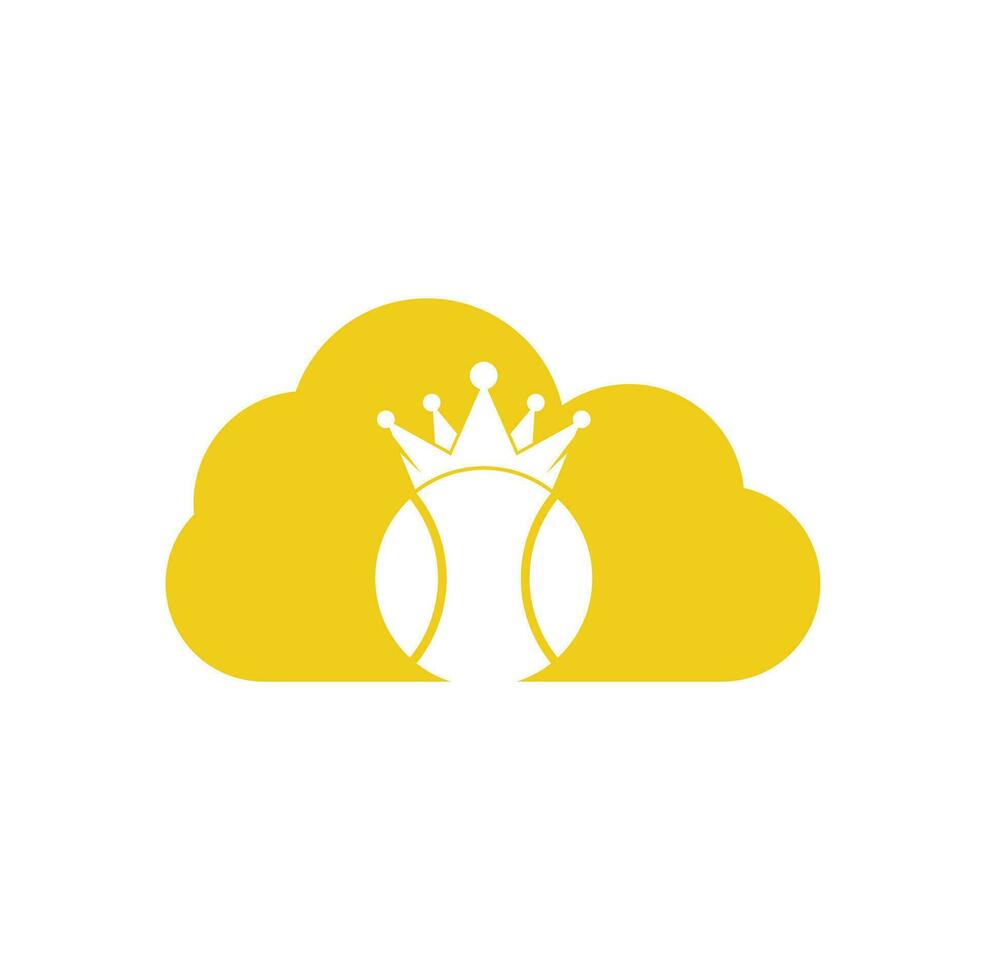 tenis rey nube forma concepto vector logo diseño. plantilla de diseño de icono de corona y pelota de tenis.