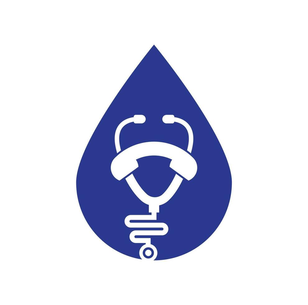 vector de icono de diseño de logotipo de concepto de forma de gota de llamada de estetoscopio. llame al logotipo del médico.