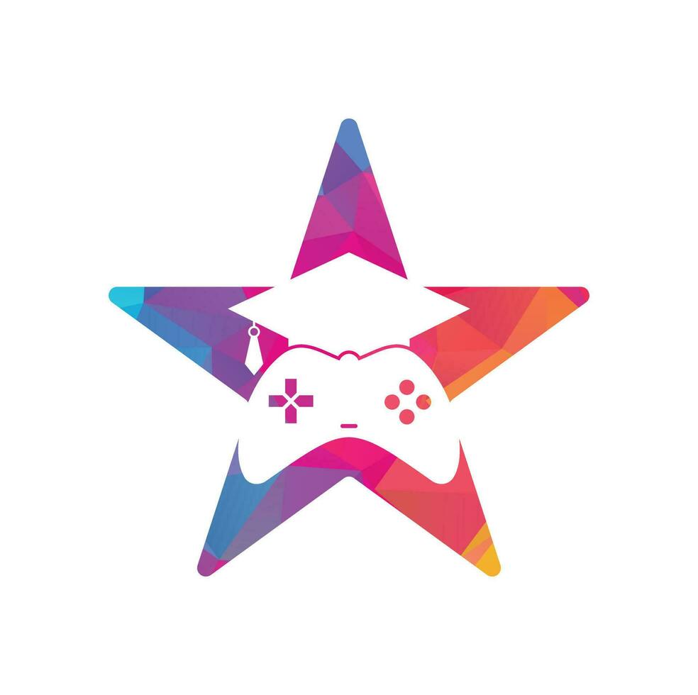 Game education star shape concept vector logo design. Game console with graduation cap icon design.