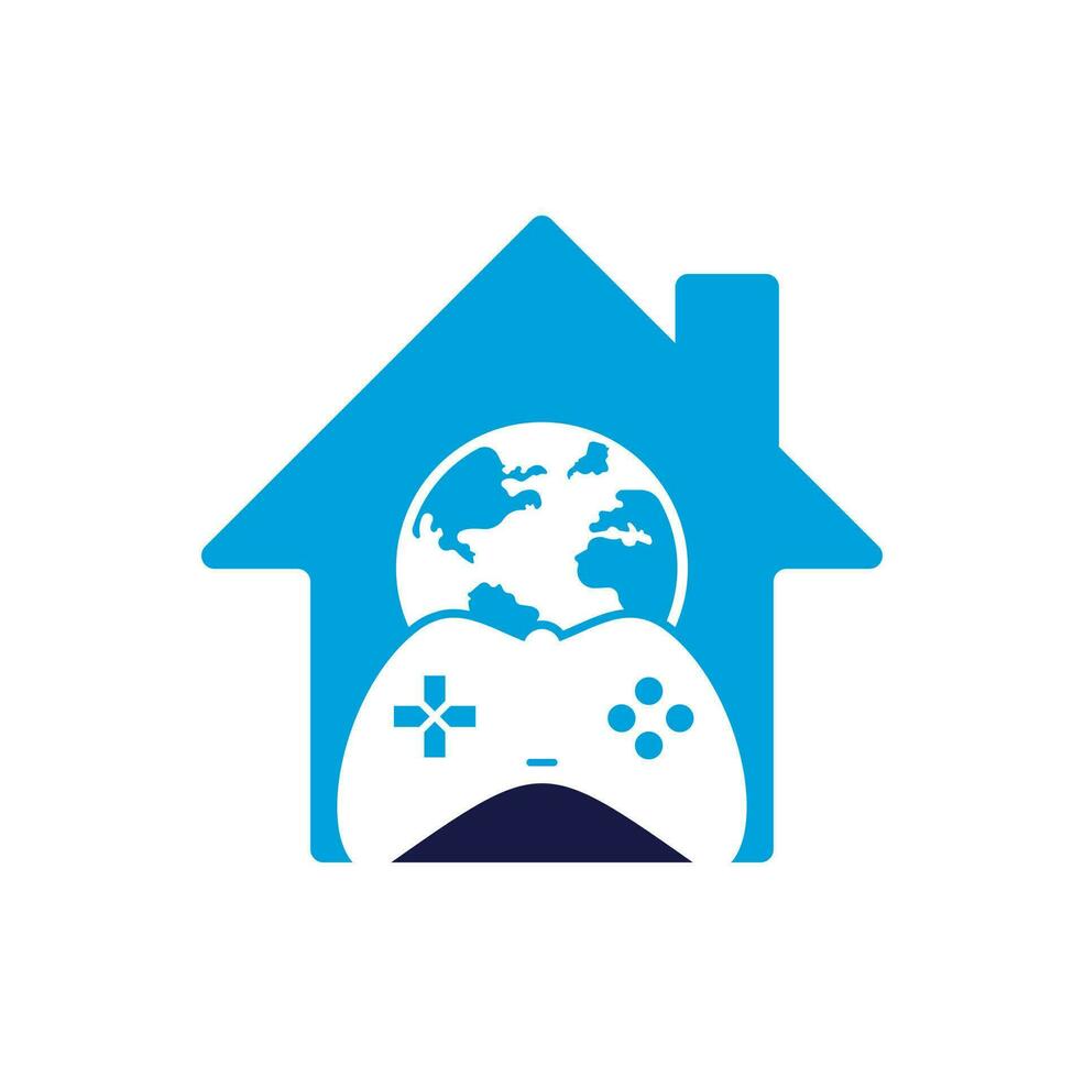 Game Globe home shape concept Logo Icon Design. Online Gamer World Logo. Globe and Game Stick Icon vector