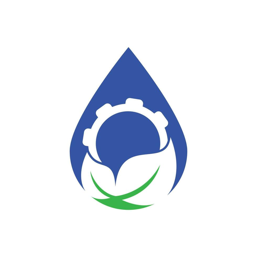 Gear leaf drop shape concept logo combination vector. Mechanic and eco symbol or icon. vector