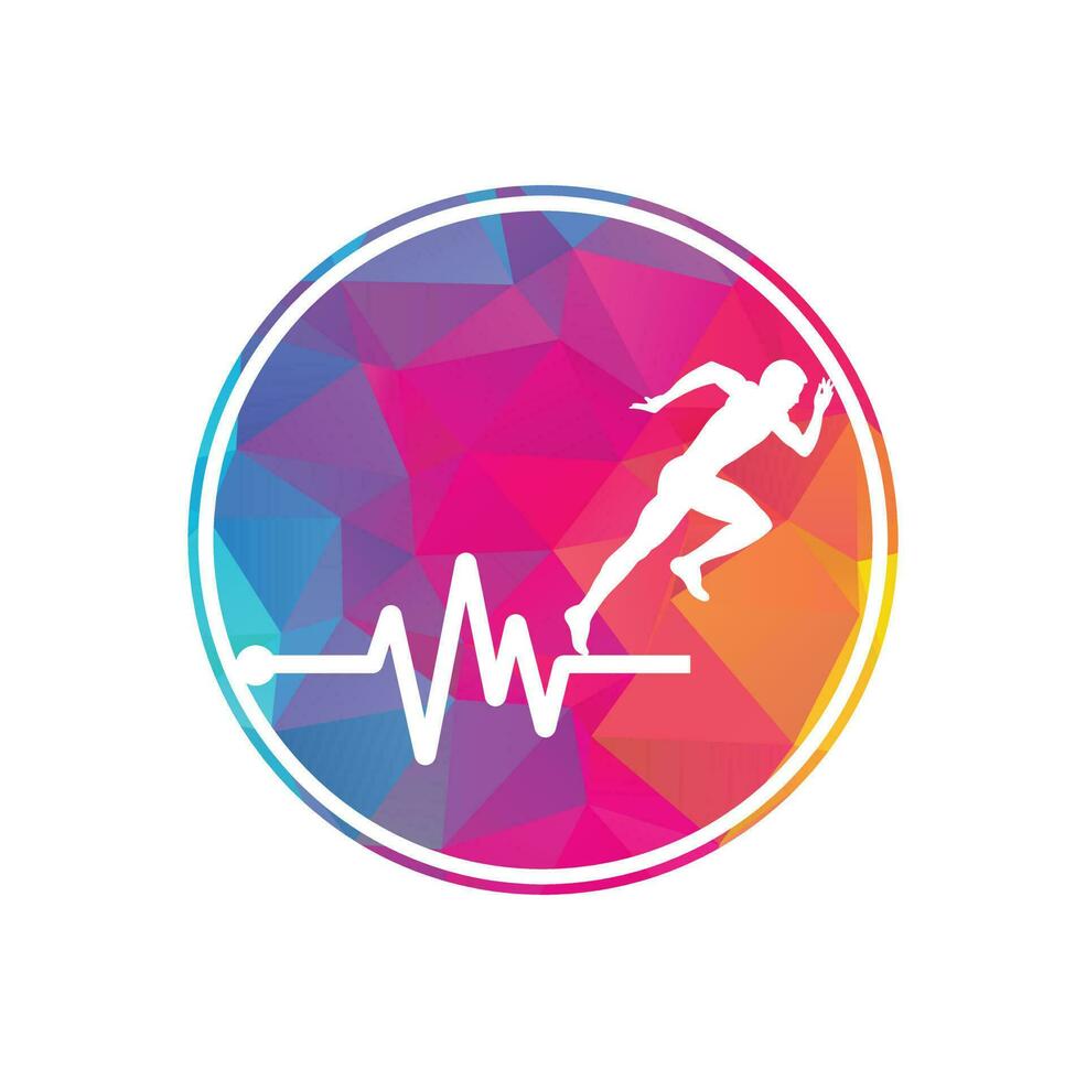 Pulse marathon logo design icon vector. Body Health Care Logo Design. Running man with line ecg heartbeat icon. vector