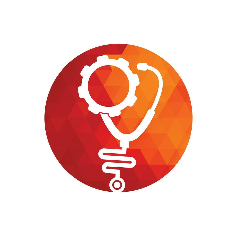 Gear Medical Logo Template Design Vector. Stethoscope Cogwheel Mechanism Icon Vector. vector