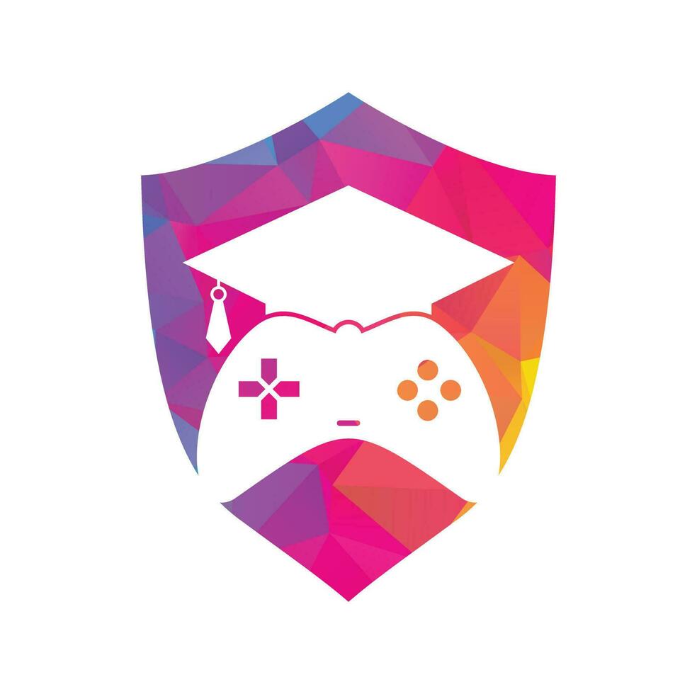 Game education vector logo design. Game console with graduation cap icon design.
