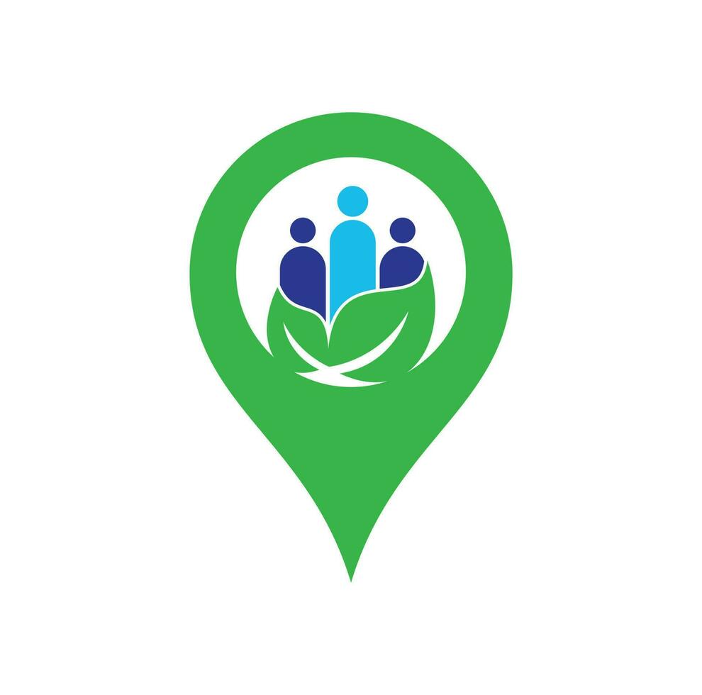 vector de icono de diseño de logotipo de concepto de forma gps de gente de hoja. plantilla de logotipo de vector de comunidad verde.