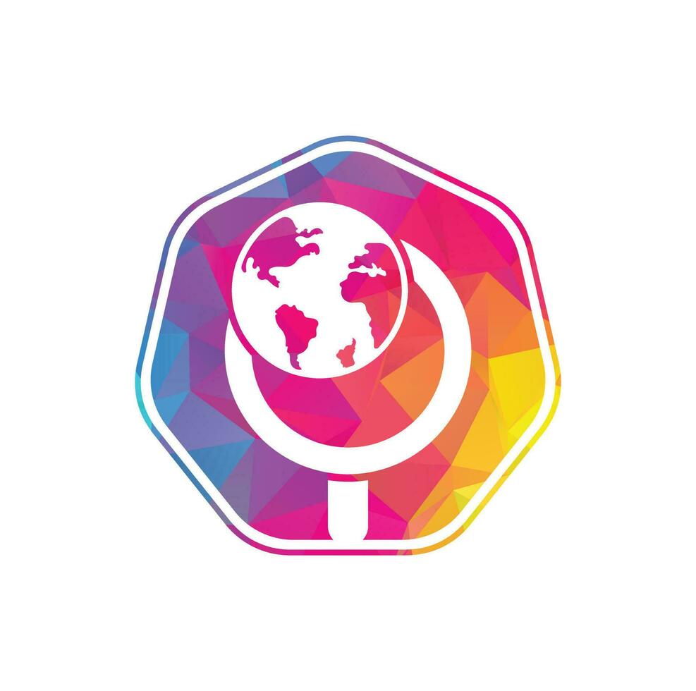 world and loupe logo combination. Unique globe and search logotype design template. vector