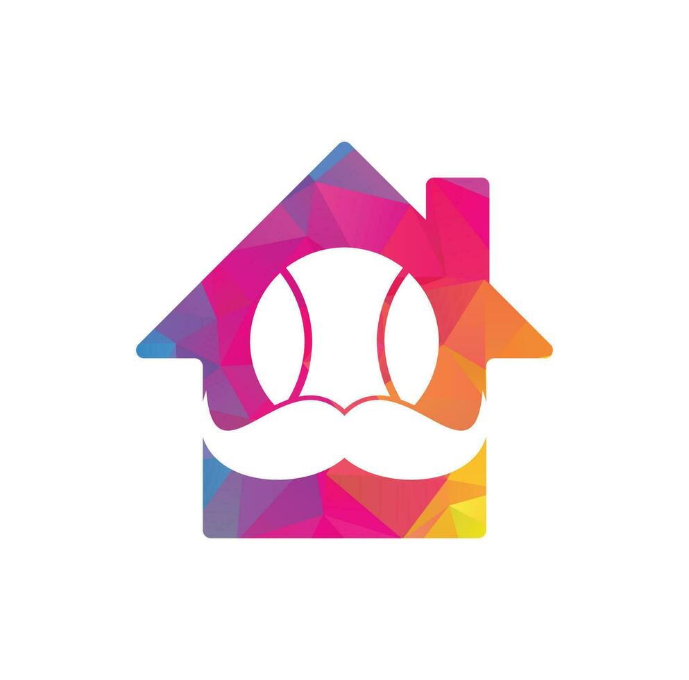 diseño de icono de vector de concepto de forma de casa de pelota de tenis de bigote. fuerte diseño de logotipo vectorial de tenis.
