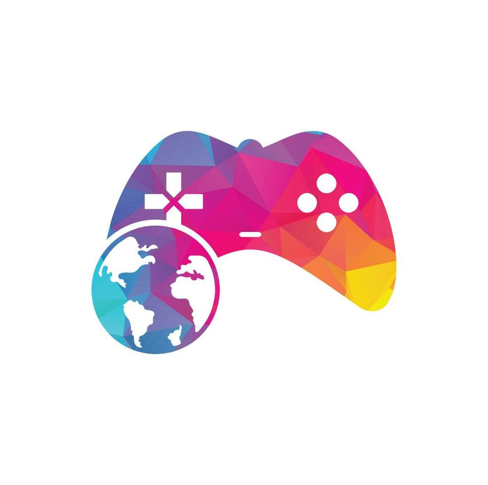 diseño del icono del logotipo del globo del juego. logotipo del mundo de los jugadores en línea. icono de globo y palo de juego vector