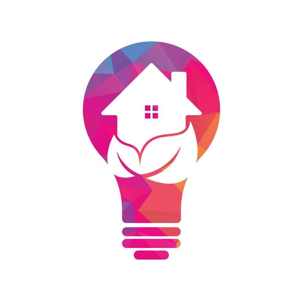 Home leaf bulb shape concept vector logo design. Fresh home icon with green leaf vector logo design