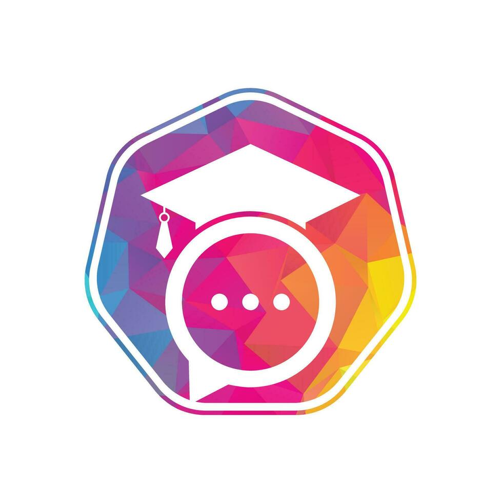 diseño de logotipo vectorial de charla educativa. sombrero de graduación con diseño de icono de burbuja de chat. vector