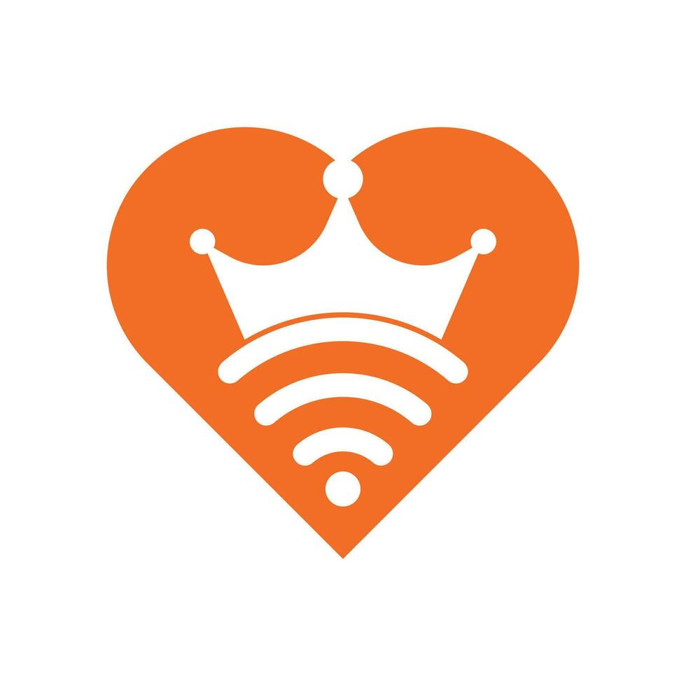 vector de plantilla de logotipo de concepto de forma de corazón wifi rey. corona y plantilla de logotipo de vector wifi.