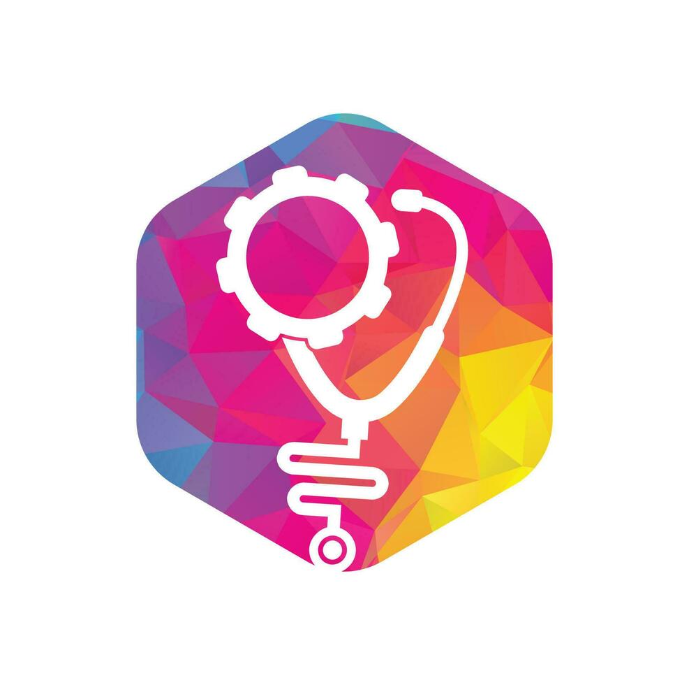 Gear Medical Logo Template Design Vector. Stethoscope Cogwheel Mechanism Icon Vector. vector