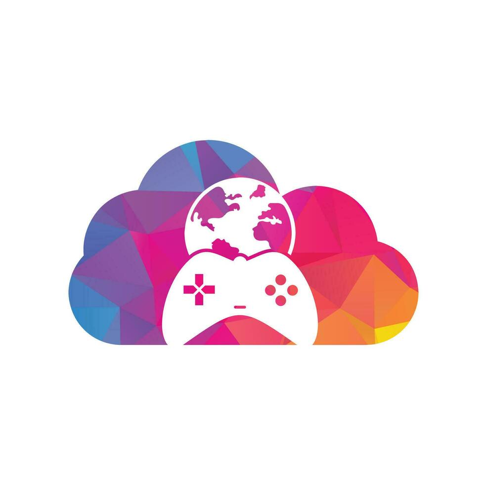 Game Globe cloud shape concept Logo Icon Design. Online Gamer World Logo. Globe and Game Stick Icon vector