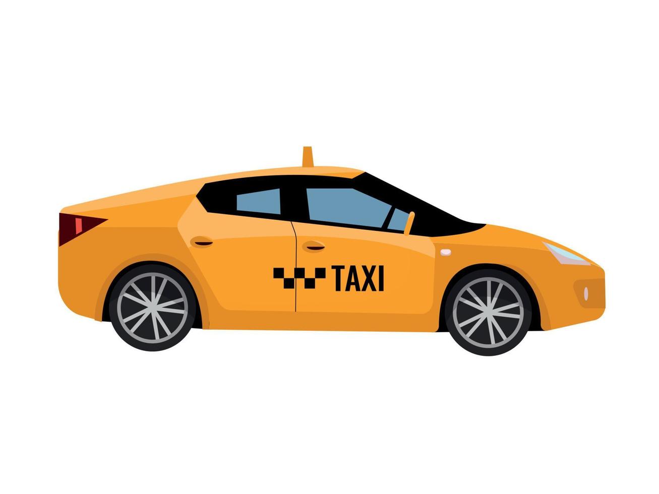 Taxi Yellow Car Cab Isolated on white background. Contemporary modern vehicle. Side view of the yellow car with nobody inside. Vector flat cartoon illustration on white background