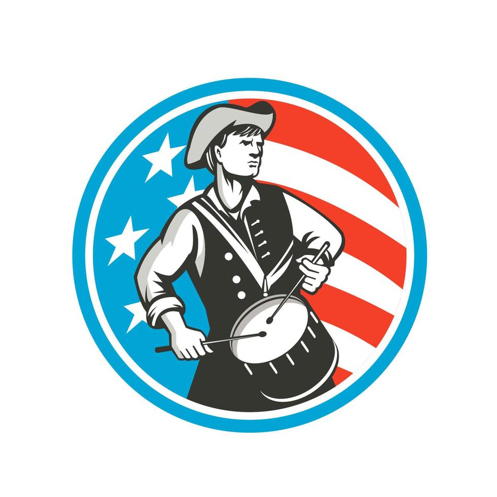 American Patriot Drummer USA Flag Circle Retro vector