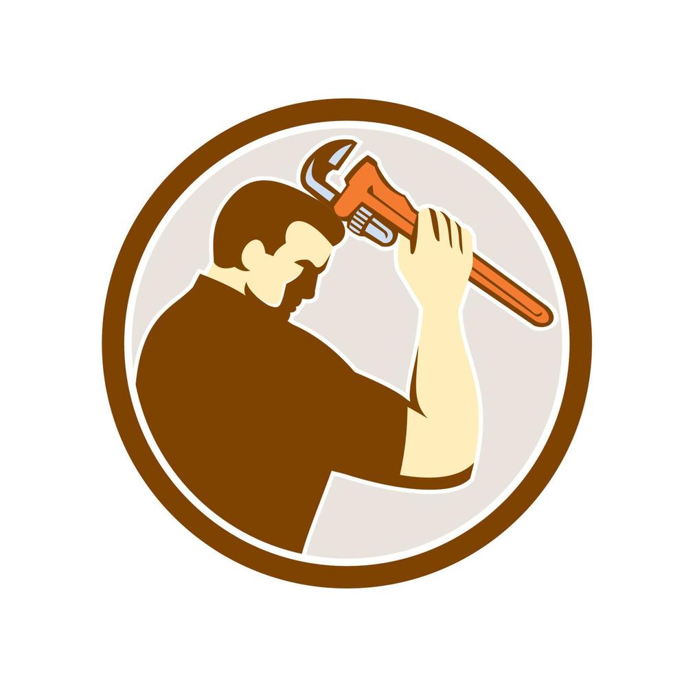 Plumber Holding Monkey Wrench Side Circle Retro vector