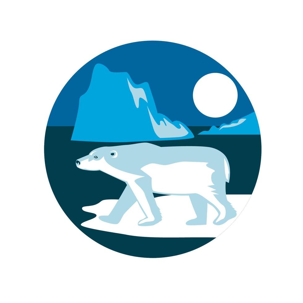 Polar Bear Iceberg Circle Retro vector