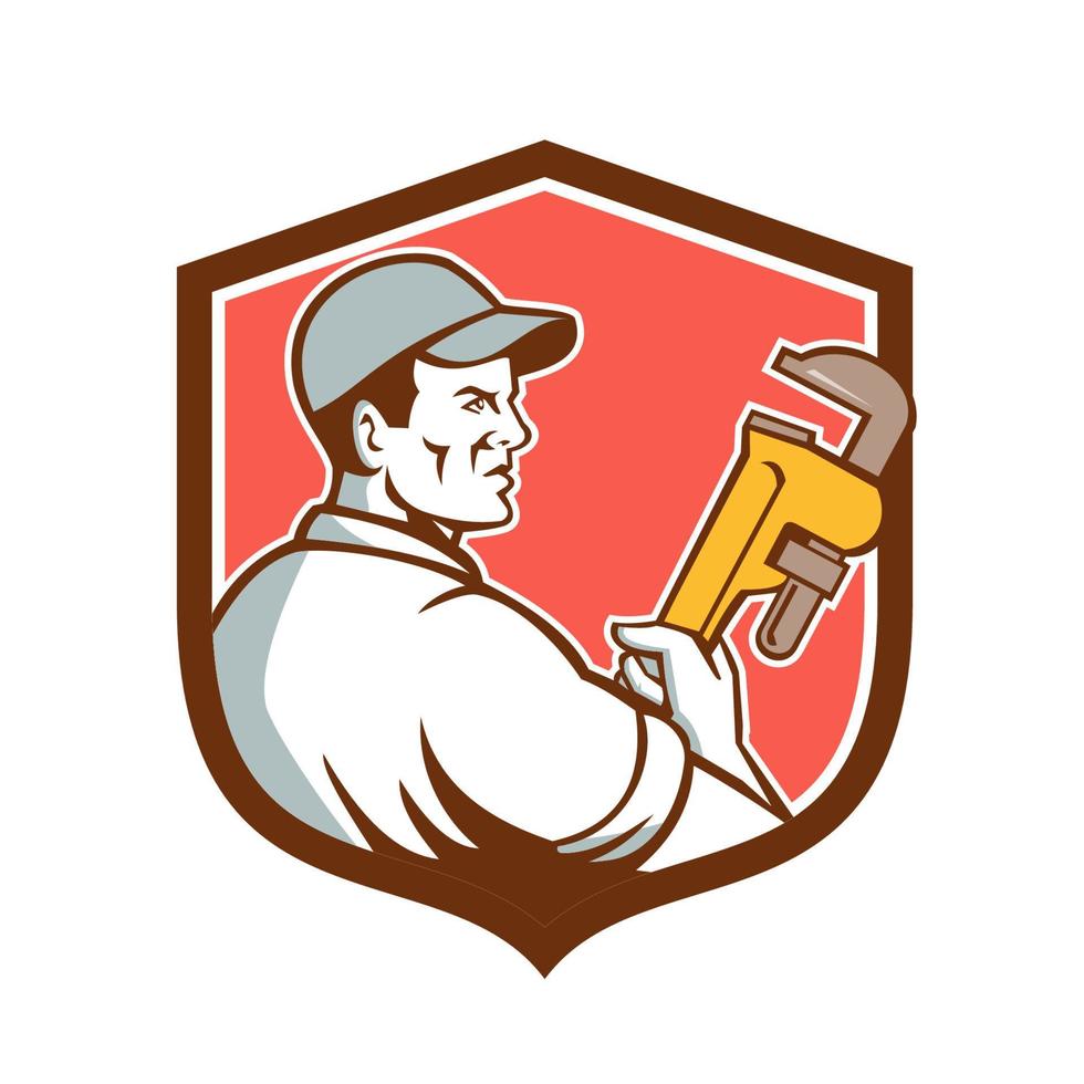 Plumber Monkey Wrench Side Shield Retro vector