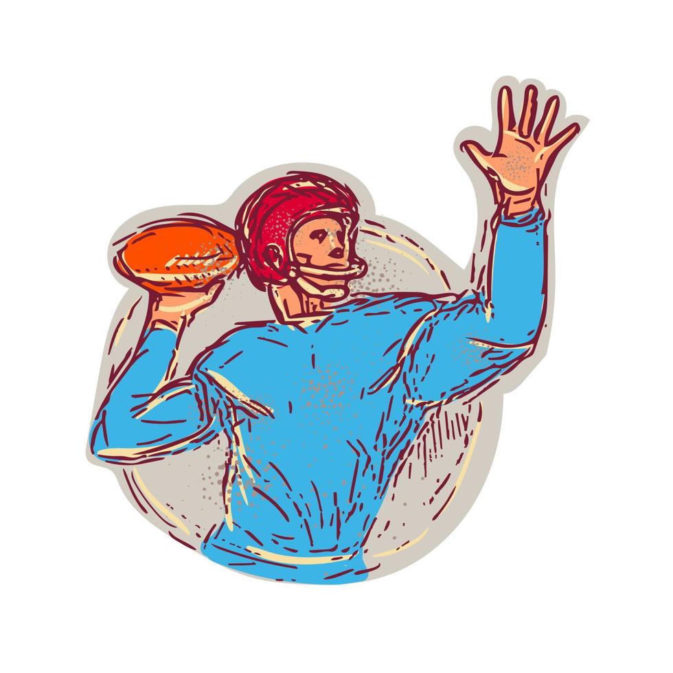 dibujo de pelota de lanzamiento de mariscal de campo de fútbol americano vector