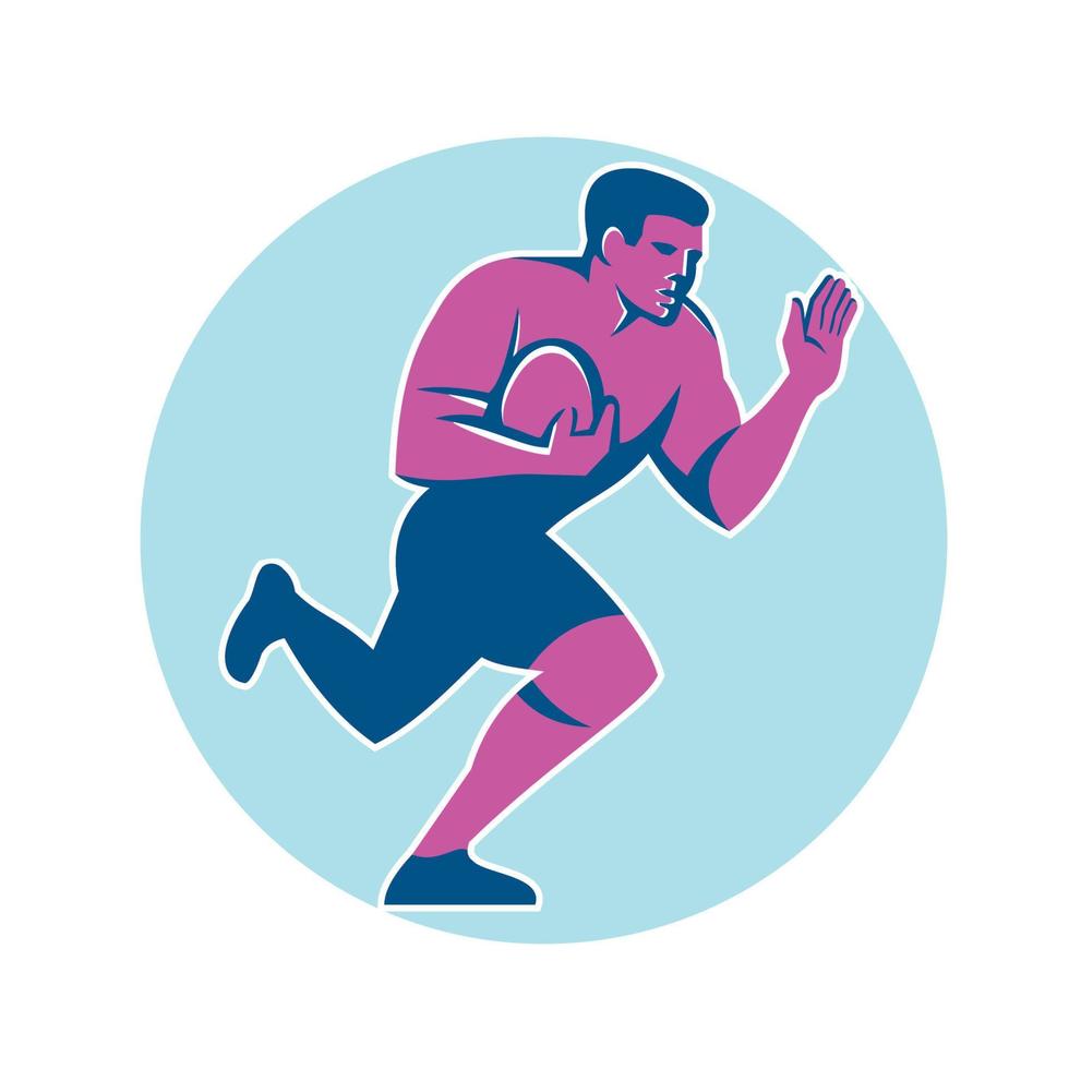 Rugby Player Fend Off Circle Retro vector