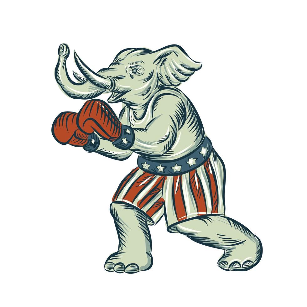 Elefante republicano boxeador mascota grabado aislado vector