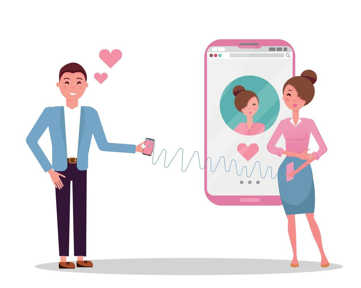 Man And Woman Using Online Dating App On Smartphone And Meeting At Table  Tiny People Blind Date Speed Dating Online Dating Service Concept Flat  Vector Modern Illustration Stock Illustration - Download Image