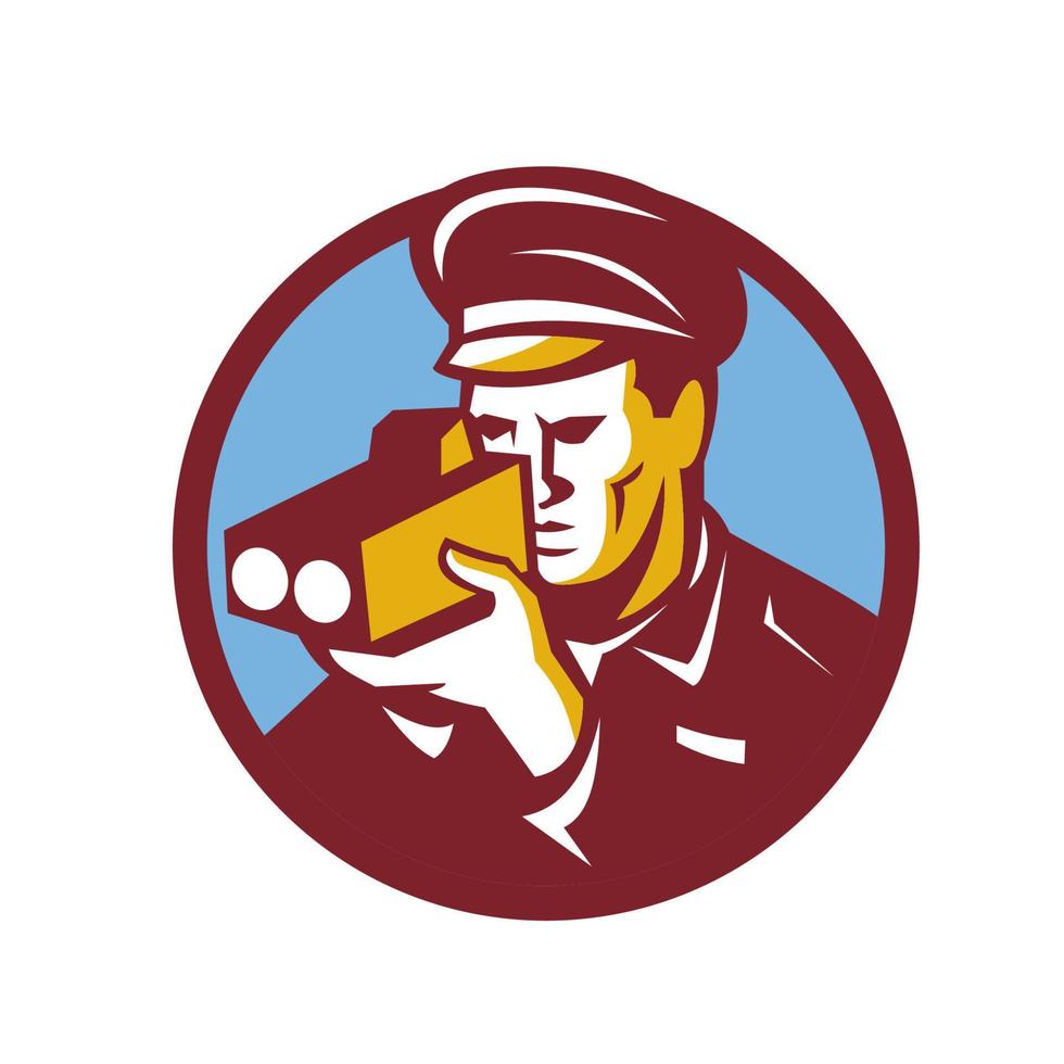 Policeman Speed Camera Scanning Circle Retro vector