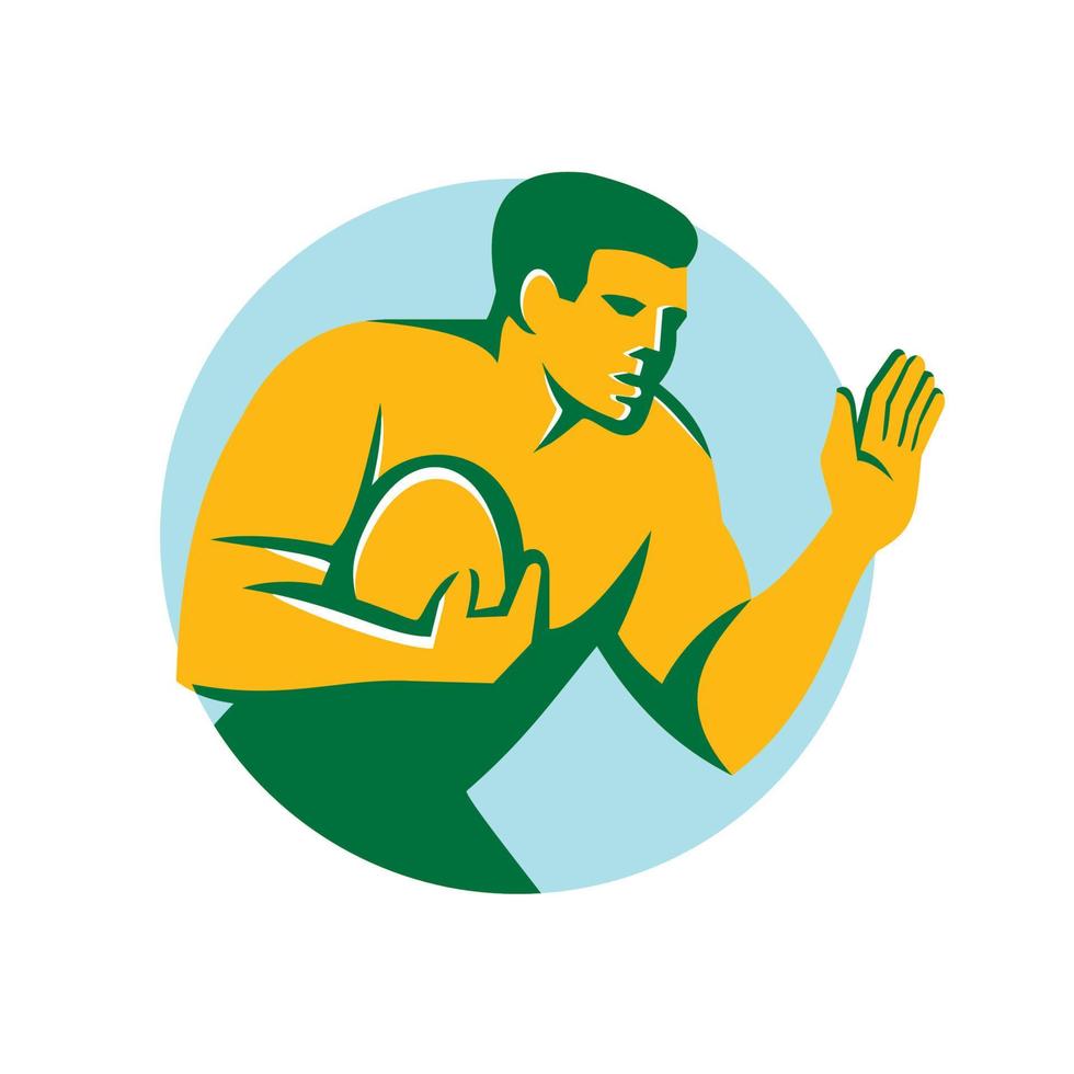 jugador de rugby defenderse del círculo retro vector