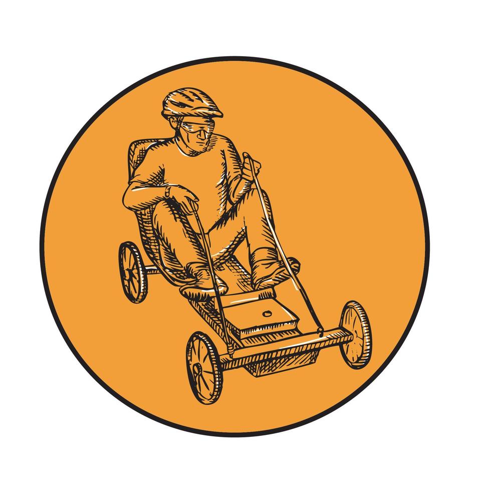 Rider Riding Soapbox Etching vector