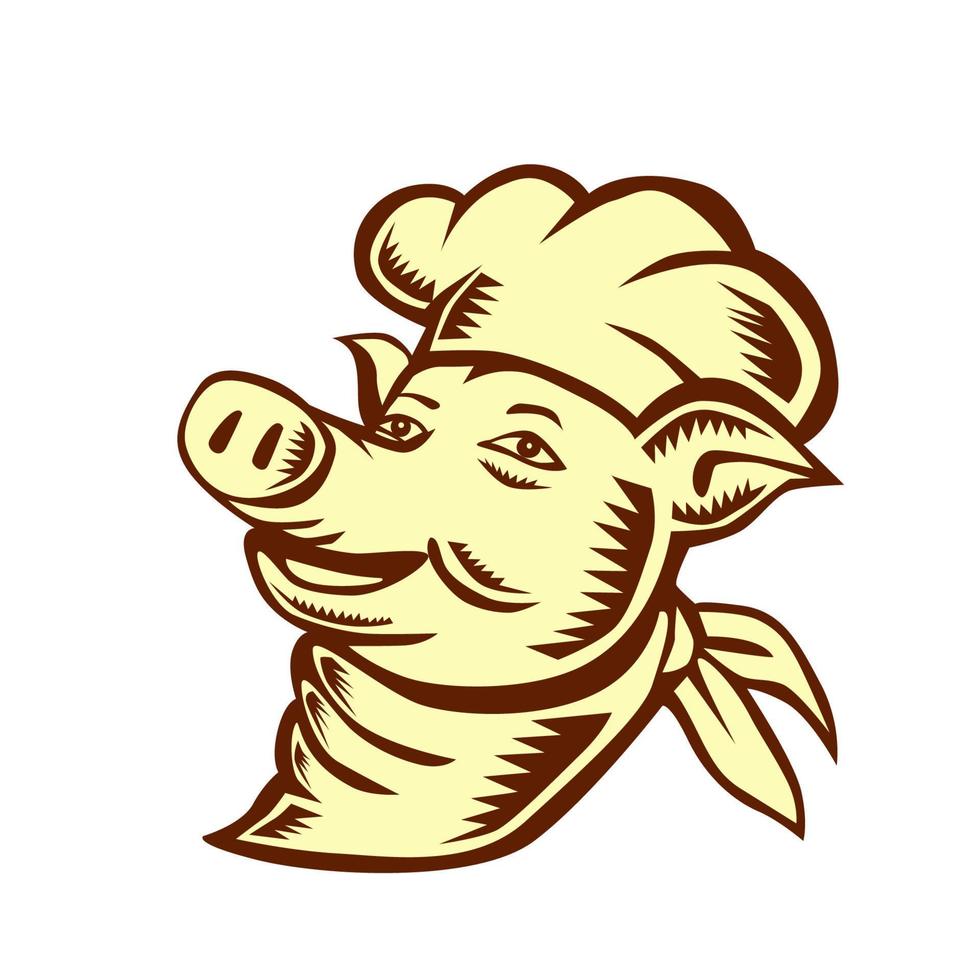 Pig Chef Cook Head Looking Up Woodcut vector