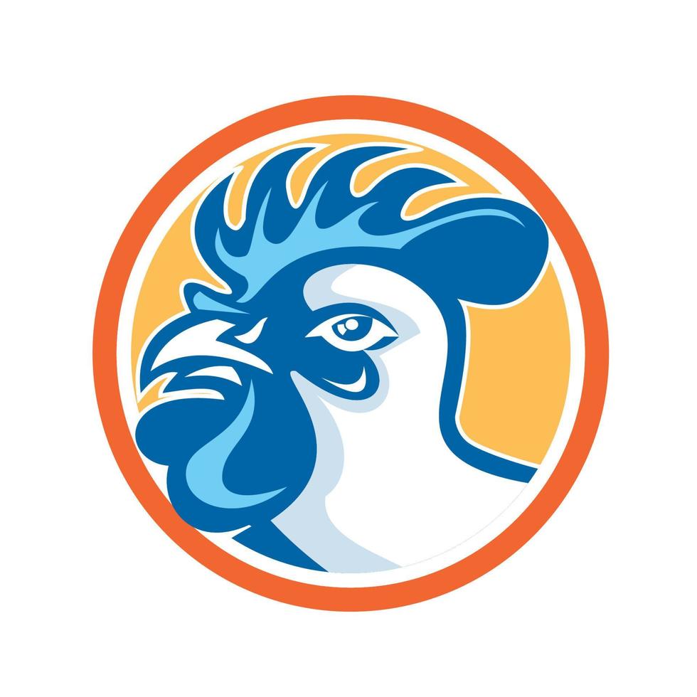 Chicken Rooster Head Side Circle Retro vector