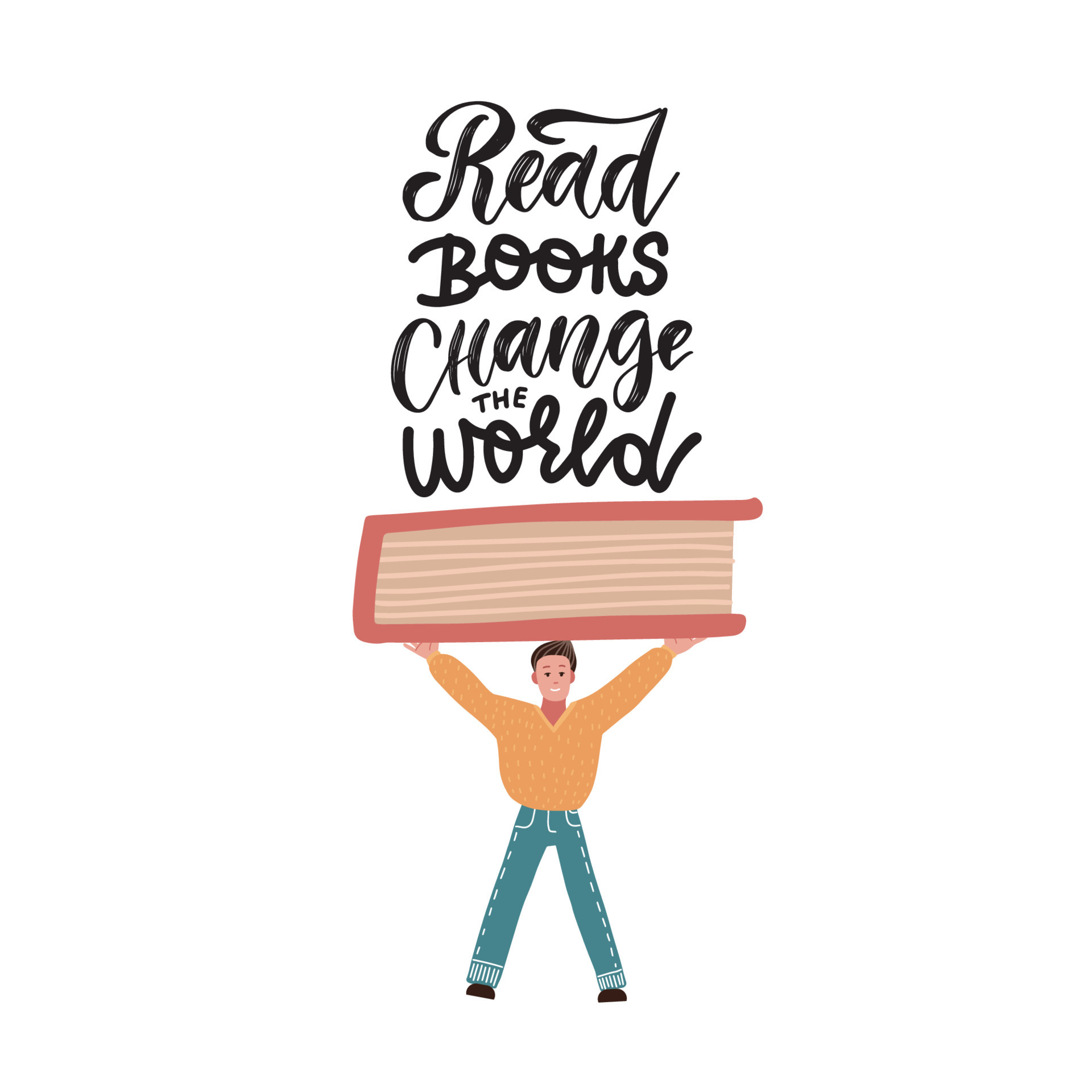 Read books change the world illustrated lettering Quote with man