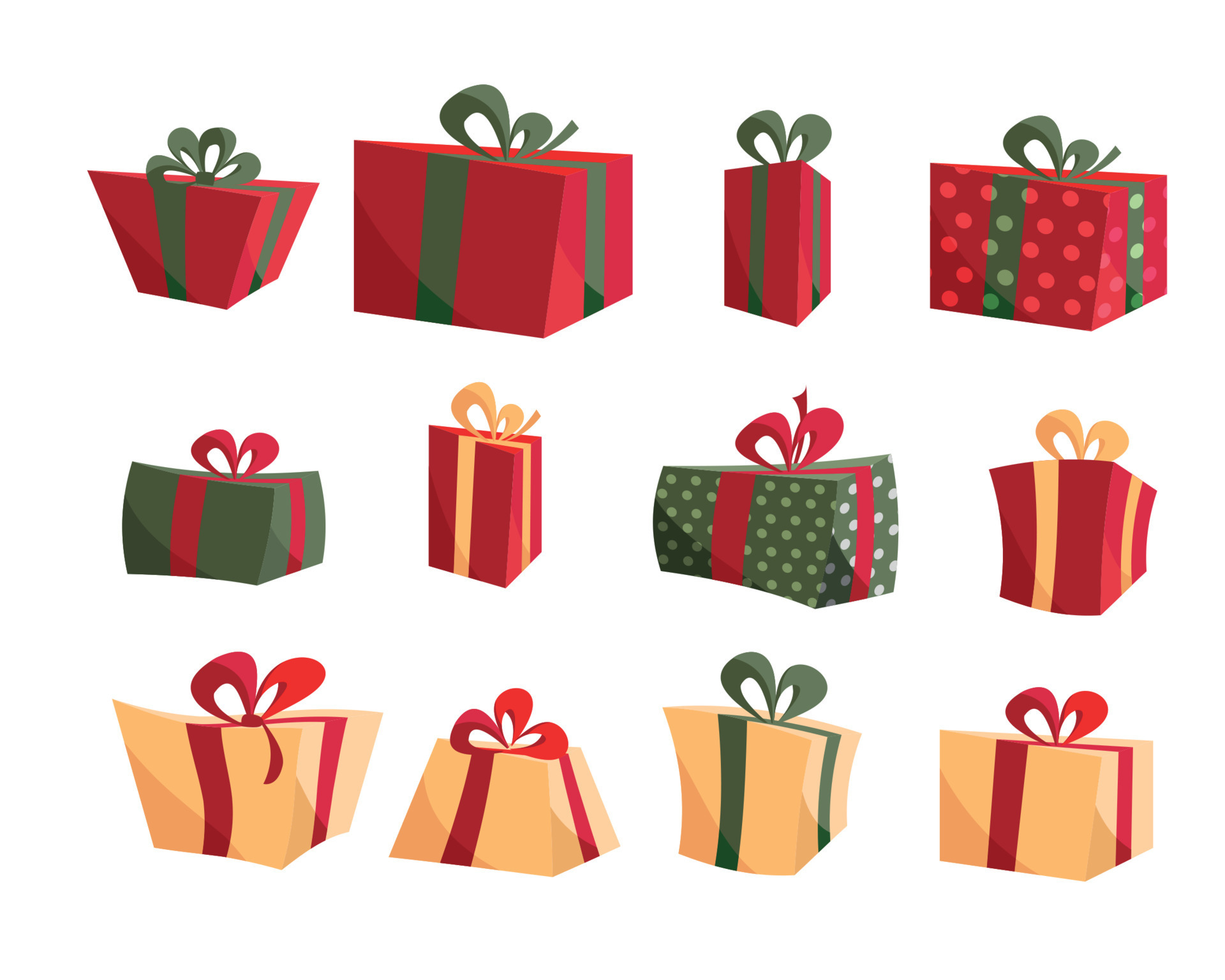 Colorful Gift Box Collections. Set of present boxes flat vector. Happy birthday. Merry Christmas