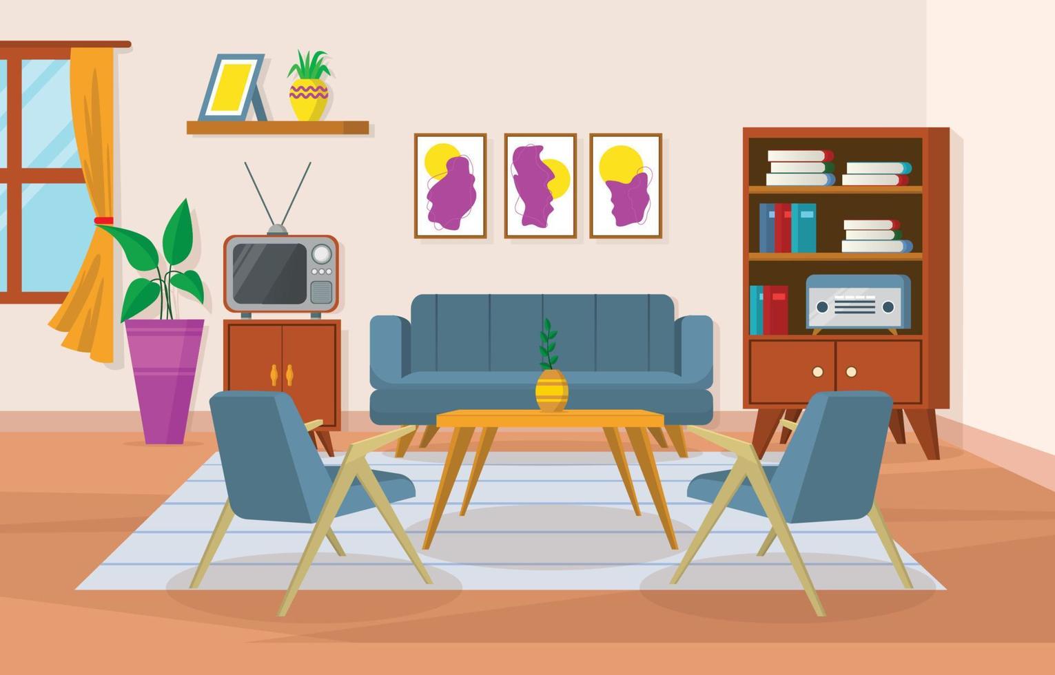 Retro Interior Sitting Room Background vector