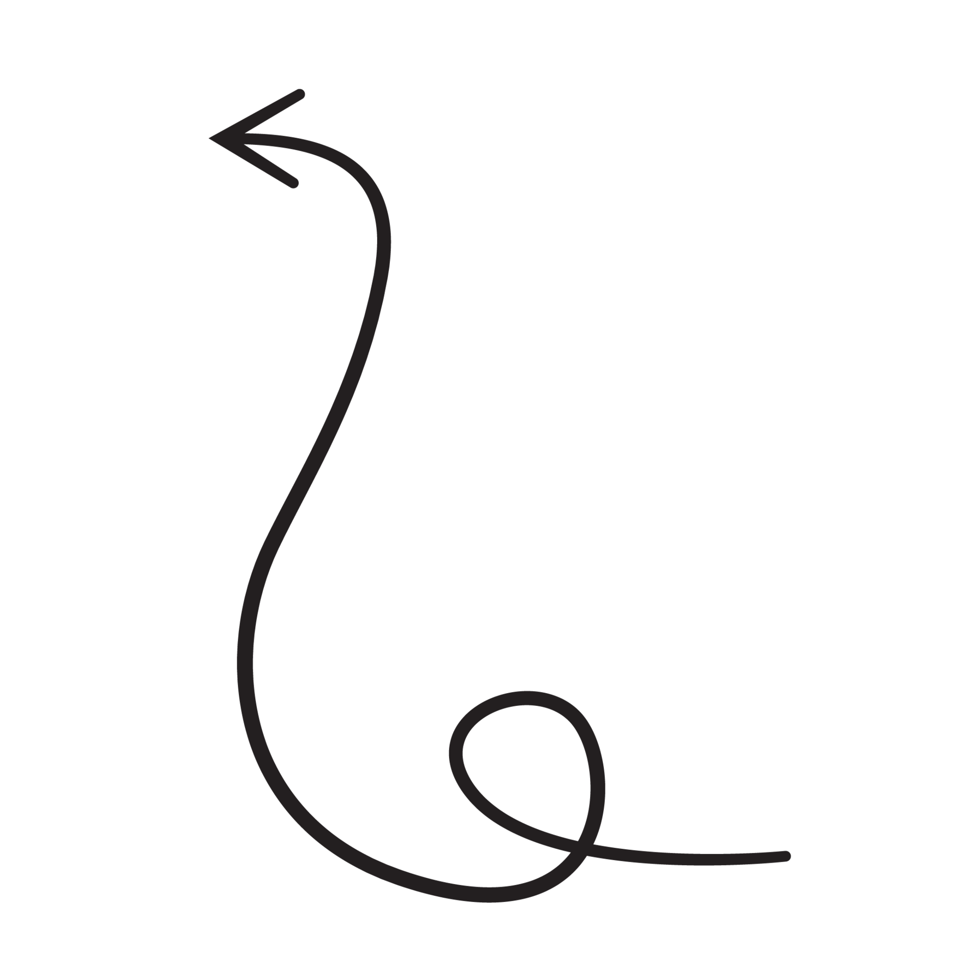 Line art arrow with black thin line. PNG with transparent background