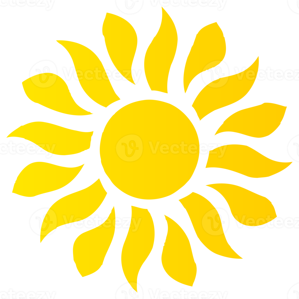 Sun icon in bright yellow color. PNG with transparent background.